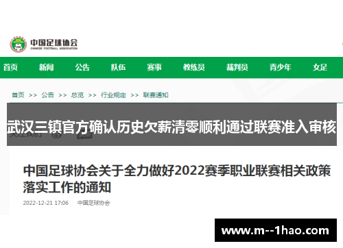 武汉三镇官方确认历史欠薪清零顺利通过联赛准入审核 武汉三镇官方确认历史欠薪清零顺利通过联赛准入审核